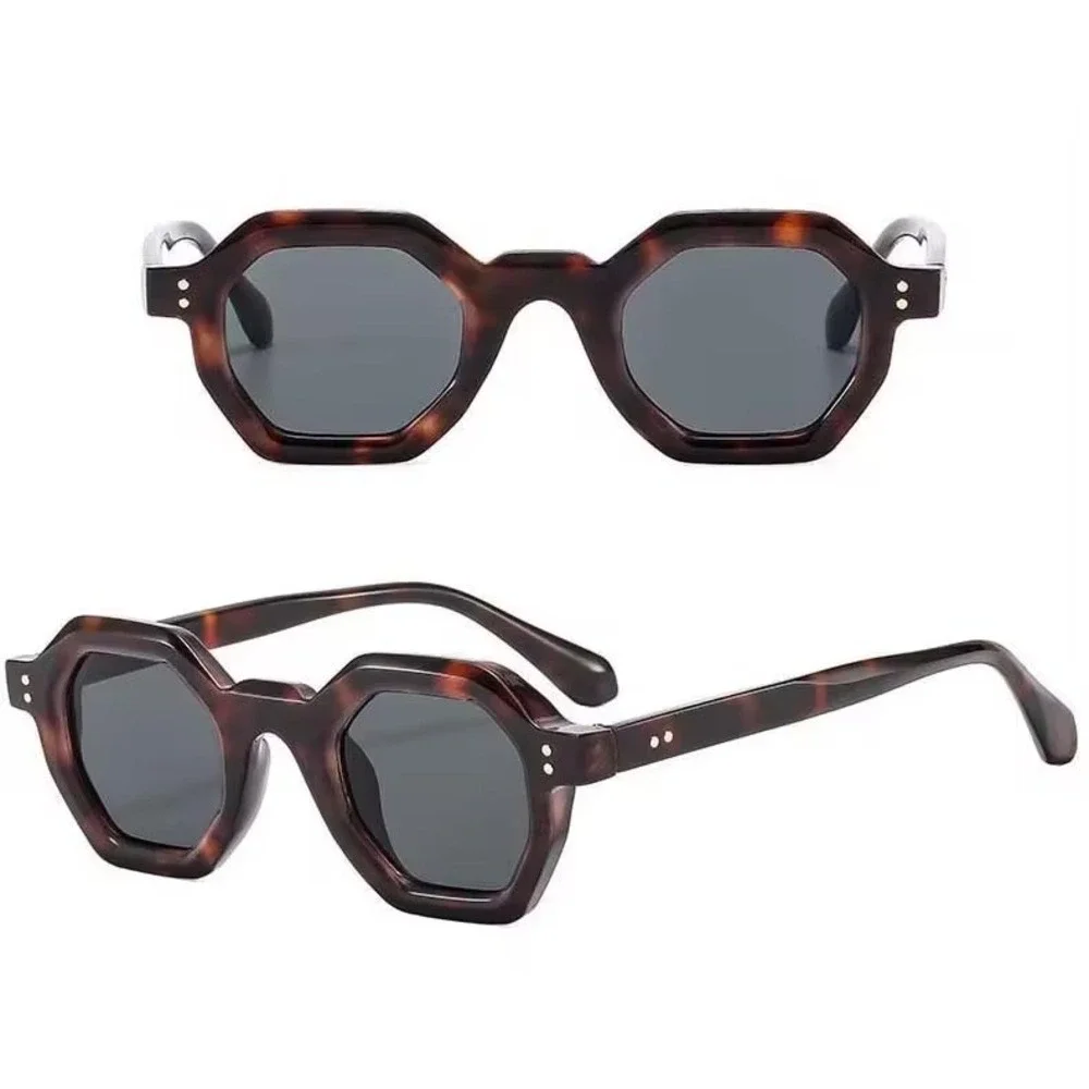 Women Tortoise Shell Hexagon Sunglasses Geometric Thick Frame Luxury Trendy 2026